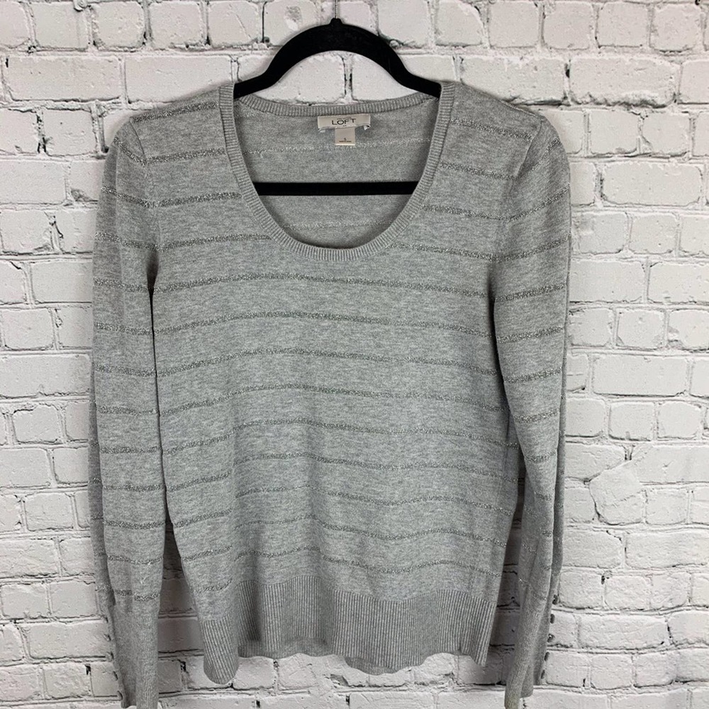 Loft long sleeve Gray  sweater / silver stripes